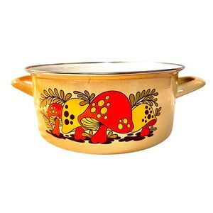 SEARS Vintage 1970s Merry Mushroom Harvest Gold Enamel Coated 10in Stock Pot